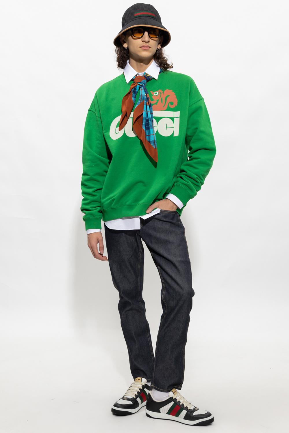 Gucci Princy Line Beige GG Canvas Brown Leather Tgkb5Shops Switzerland Green Sweatshirt with logo Gucci